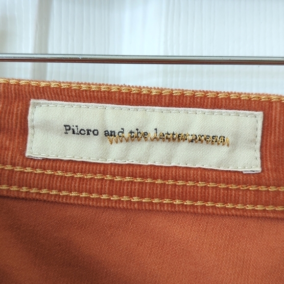 Pilcro Anthropologie Serif Pinwale Corduroy Mid Rise Skinny Pants Orange 27 - Picture 8 of 15